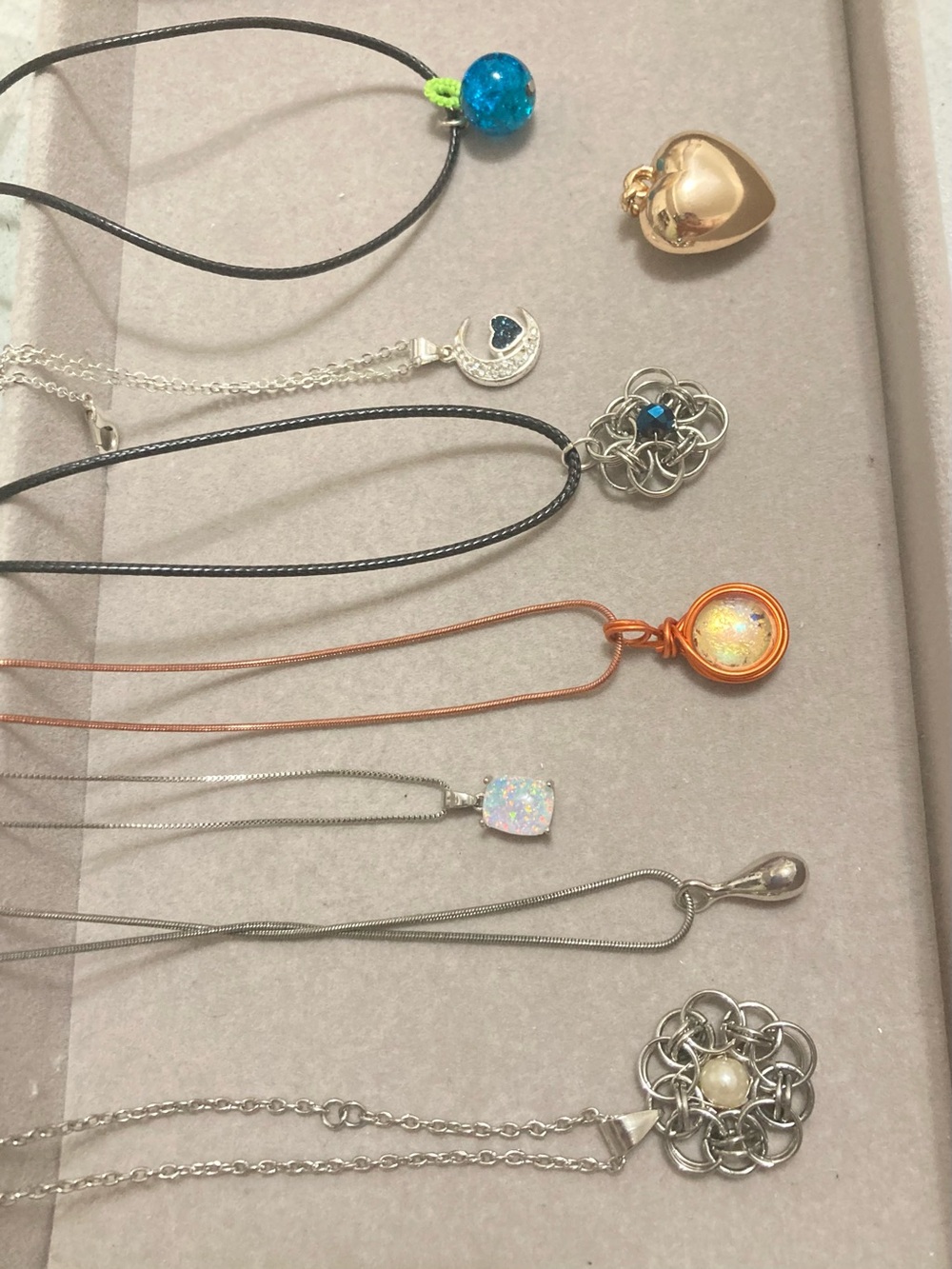 Pendant Necklace lot - opal, pearl , gold heart, blueberry